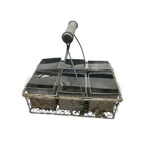 Rustic Chicken Wire Carrier and 6 Metal Planters Cottage Farmhouse Country Decor